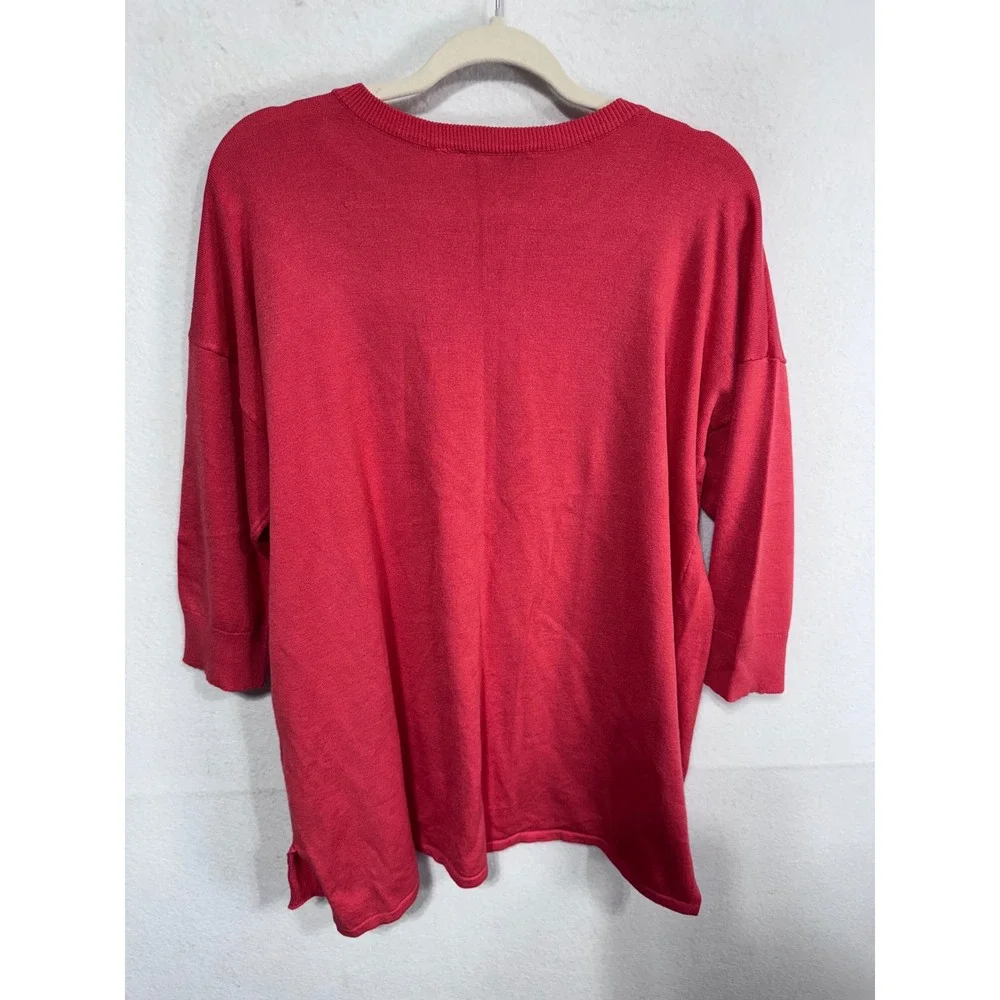 Cyn Woman 1X Coral Pink Sweater Women's 3/4 Sleeve Scoop Neck Knit Spring Casual - Picture 5 of 5